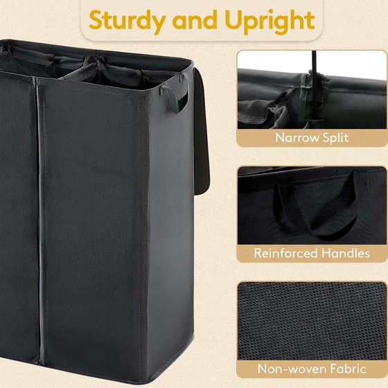 Norcho 160L Double Laundry Hamper with Lid, Divided Laundry Basket with Removable Bags and Handles, Large Separated Clothes Basket, Black