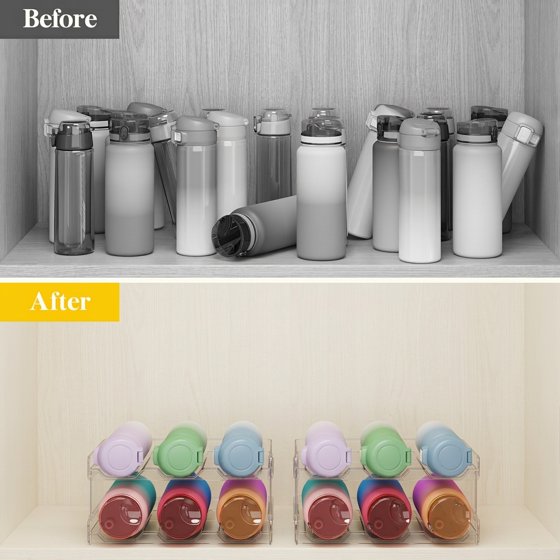 Norcho 2 Tier Stackable Water Bottle Organizer, Cabinet Plastic Holder Fits 6 Bottles 3.8" Dia, Pantry Countertop Cupboard