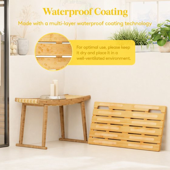 Norcho 23x14" Bamboo Bath Mat Non Slip Foldable Indoor Outdoor Shower Mat for Spa Pool, 300lbs