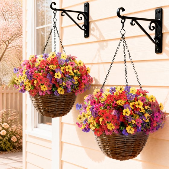 Norcho Outdoor Artificial Flowers, 24 Bundles Plastic Fake Daisy, Faux Plants for Spring/Summer Porch, Window Box, Vase, 4 Color Mix