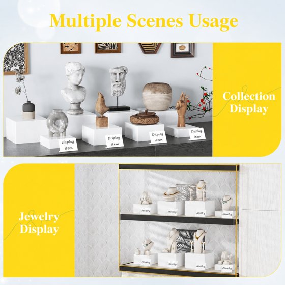 Norcho Plastic Buffet Risers Set of 8, White Food Display Stands for Buffet Table, 6" 7" 7.8" 8.3" Nesting Cube Dessert Cake Holders for Party, Jewelry and Collectibles Display