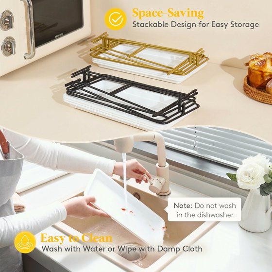 Norcho 3 Tier Serving Tray, White Plastic Tiered Food Serving Platters with Collapsible Gold Metal Stand, 12" x 6.5"