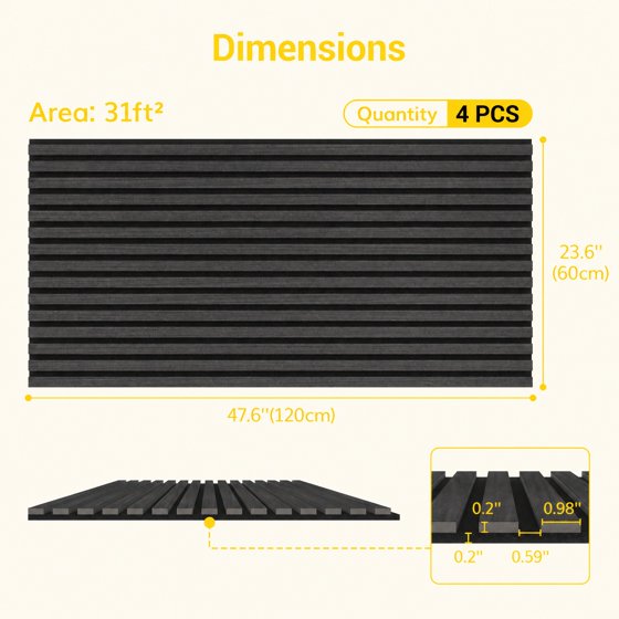 4-Piece Wood Wall Panels for Interior Wall Decor, 47.2" x 23.6" Soundproof Acoustic Wall Panels, Black