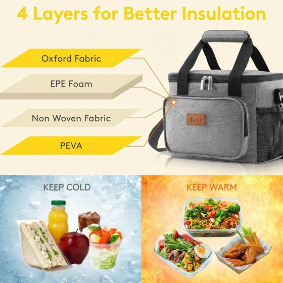 Norcho Large Insulated Lunch Bag Cooler Tote for Adults, Soft Lunch Box for Men and Women, 24-Can (16L), Gray