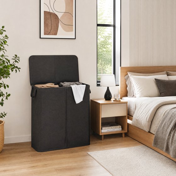 Norcho 160L Double Laundry Hamper with Lid, Divided Laundry Basket with Removable Bags and Handles, Large Separated Clothes Basket, Black