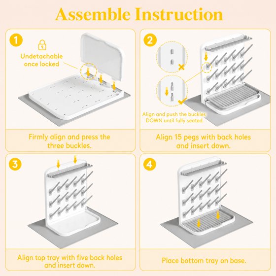 Norcho Large Baby Bottle Drying Rack with Drain Mat & 15 Hooks, Newborn Essentials Countertop Organizer, Rack Dryer for Bottles, Pacifiers & Pump Parts
