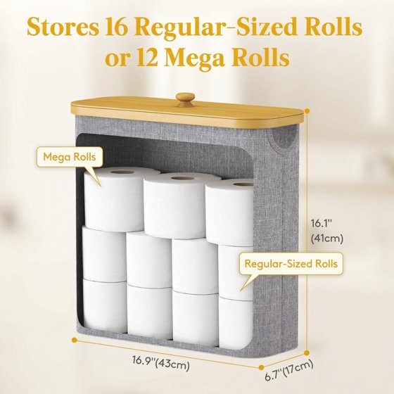 Norcho Collapsible Fabric Toilet Paper Storage Holder for 12–16 Rolls, Freestanding Toilet Paper Basket with Bamboo Lid, , 30L, Light Gray