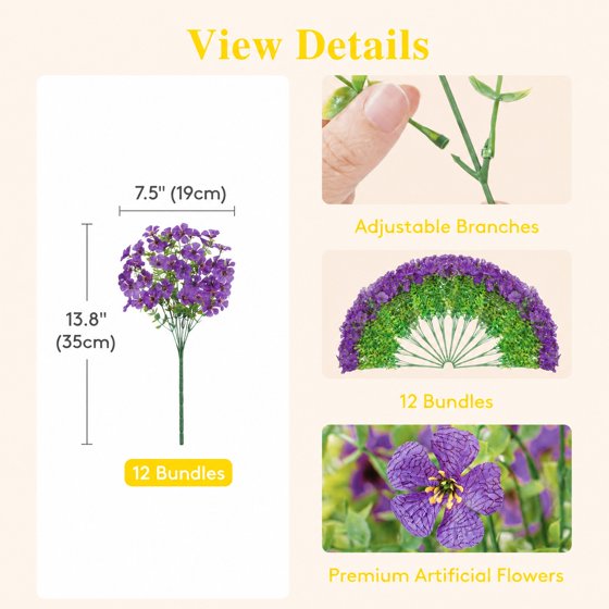 Norcho Outdoor Artificial Flowers, 12 Bundles Plastic Fake Daisy, Faux Plants for Spring/Summer Porch, Window Box, Vase, Purple