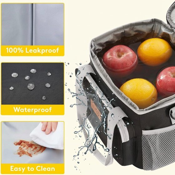 Norcho Insulated Lunch Bag Soft Cooler Tote for Adults, Gray Black 12-Can 9L