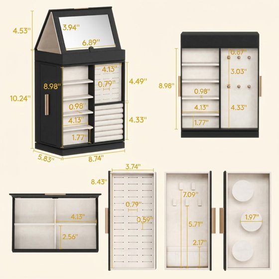 360° Rotating Jewelry Box with Mirror, Top Magnetic Storage Box Jewelry Organizer Case for Rings, Necklaces, Earrings, Bracelets, Mother’s Day Gift Idea, Black
