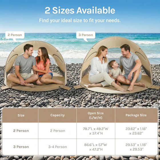 Norcho 79x49x38" Pop Up Beach Tent UPF50+ Sun Shelter, Instant Shade Canopy for 2 Person, Beige