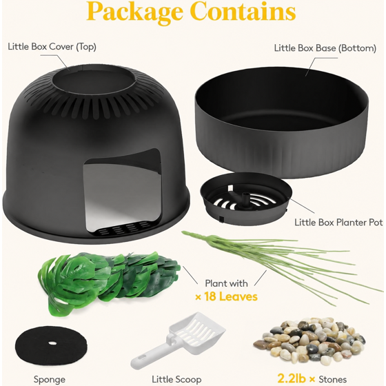 Cat Litter Box with Lid, Corner Cat Litter Box Enclosure, Hidden Cat Litter Box Plant, Black
