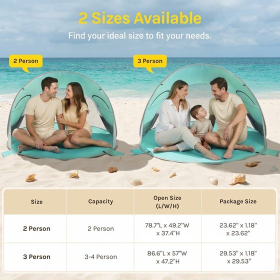 Norcho 87x57x47" Pop Up Beach Tent UPF50+ Sun Shelter, Instant Shade Canopy for 3 Person, Mint Green