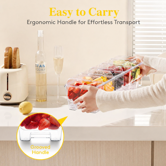 Norcho 2-Pack Ice Chilled Condiment Caddy 5 Containers, Condiment Server with Lid, Serving Tray Platter with Removable Dishes for Bar, Fruit, Salad, Taco Party & Garnishes
