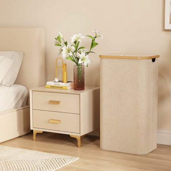 Norcho 100L Laundry Basket with Lid, Large Foldable Laundry Hamper with Bamboo Handles and Removable Bag, Beige (5.0) | 3 ratings