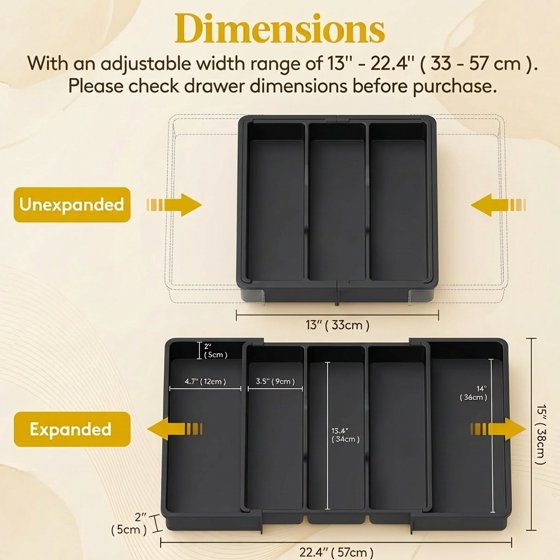 Norcho Utensil Organizer for Kitchen Drawers, Expandable Cooking Utensil Tray, Adjustable Cutlery and Silverware Holder, 13–22 x 15", Black