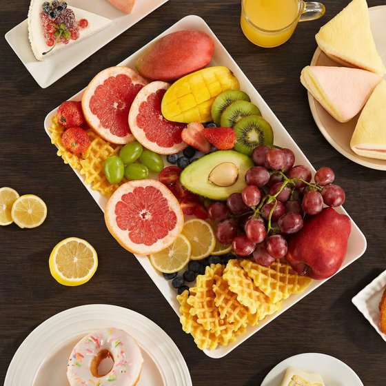 Norcho Serving Tray Set, 15" x 10" White Serving Platters for Party Supplies, 3 Pack Reusable Food Trays for Veggies, Snacks, Fruit, Cookies, Desserts, Kitchen & Pantry Organization