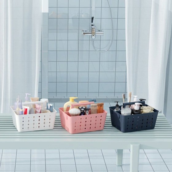 Norcho Portable Shower Caddy, Plastic Bathroom Organizer with Handle and Drain Holes, Hard Cleaning Basket for Toiletries Storage, Dorm Room Essentials for College Bathroom Organization, Dark Blue