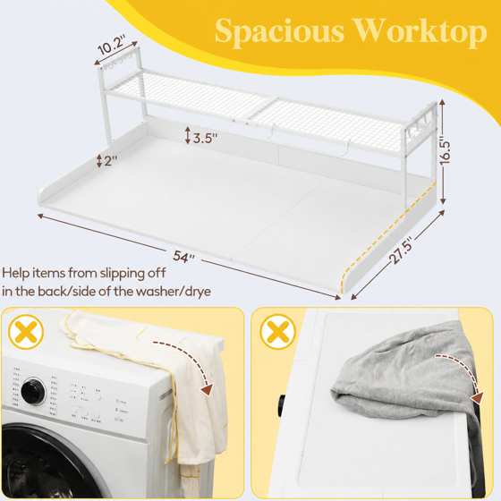 Norcho Washer Dryer Countertop with Adjustable Shelf, Melamine Laundry Room Organizer Top with Edge Rails and Towel Rack for Storage and Organization, White