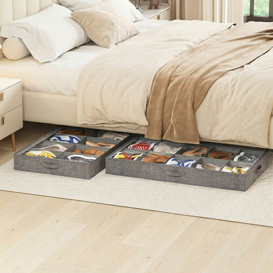 Norcho Under Bed Shoe Organizer Holds 10 Pairs, 4.3" Tall Sturdy Foldable Sneaker Storage Boxes for Boots Heels, 2 Pack