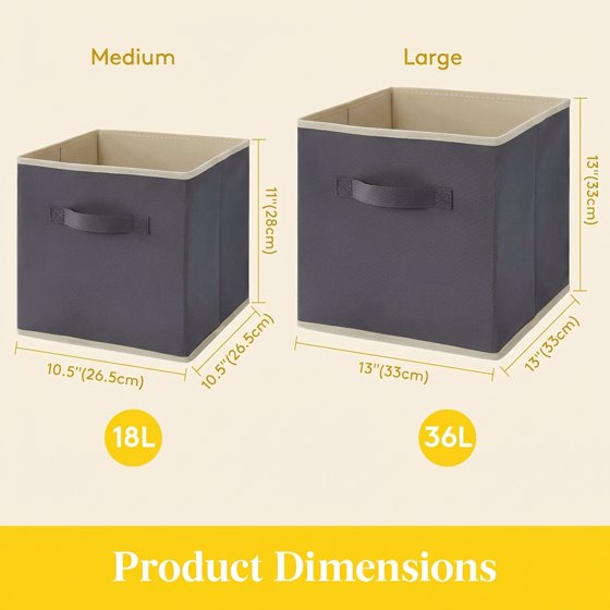 Norcho Foldable Fabric Storage Cubes with Handles, Decorative Closet & Shelf Storage Bins, 11 Inch, Gray, 6-Pack