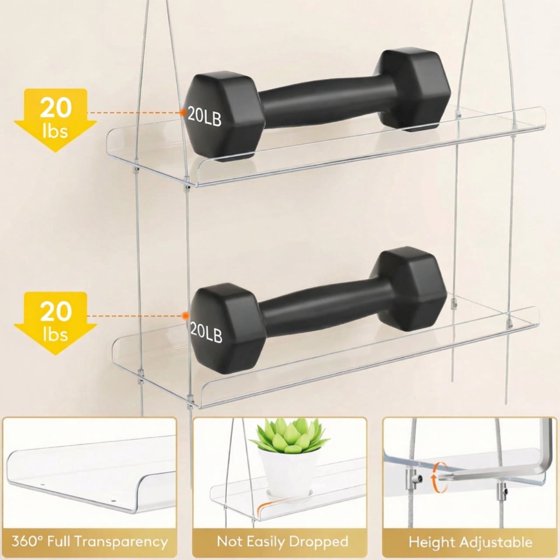 Norcho 3-Tier Window Plant Shelves, 15-Inch Acrylic Adjustable Hanging Floating Shelf, Window Sill Extender for Indoor Succulents, Microgreens, Seed Starter Pots, and Herb Planters