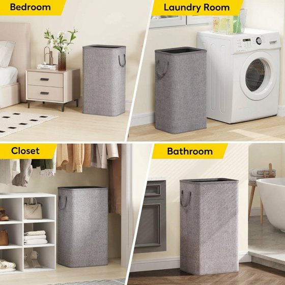 Norcho 100L Tall Collapsible Laundry Hamper with Handles, Foldable Portable Clothes Basket for Dorm Bathroom, Light Gray