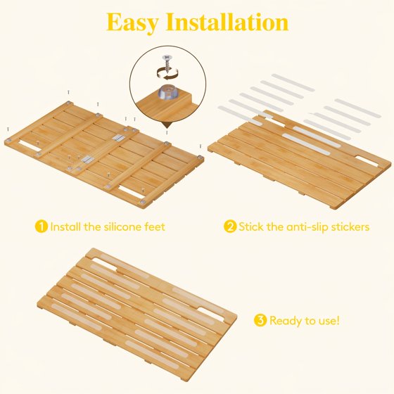 Norcho 23x14" Bamboo Bath Mat Non Slip Foldable Indoor Outdoor Shower Mat for Spa Pool, 300lbs