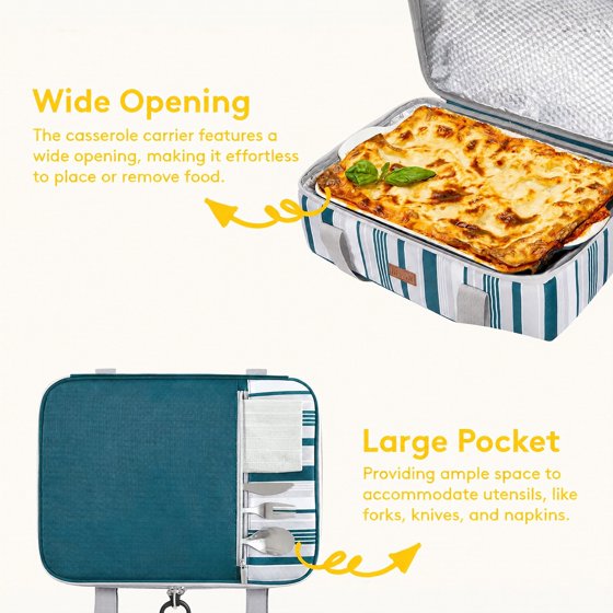 Norcho Insulated Single Decker Casserole Carrier, Hot/Cold Food, Lasagna Holder for Potluck/Picnic, Fits 9"x13" Dish, Green