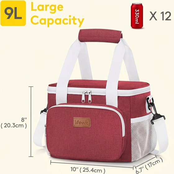 Norcho Insulated Lunch Bag Soft Cooler Tote for Adults, White Red 12-Can 9L