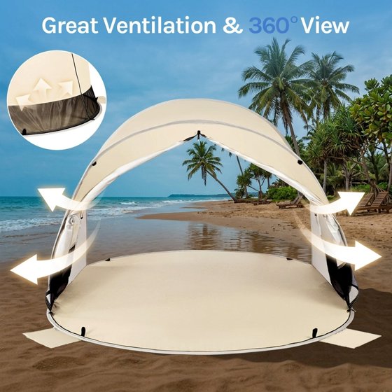 Norcho 79x49x38" Pop Up Beach Tent UPF50+ Sun Shelter, Instant Shade Canopy for 2 Person, Beige