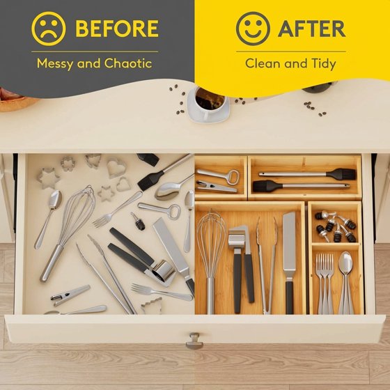 Norcho Adjustable Bamboo Drawer Organizers with 12 Inserts, Stackable Storage Boxes, 10-Pack for Kitchen, Bathroom, Office, Vanity