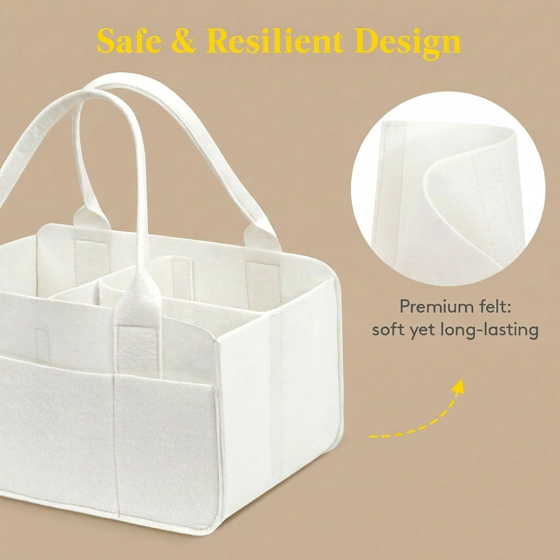 Norcho Felt Diaper Caddy with Handle, Portable Baby Storage Basket Detachable Divider Beige 13x9.1x7.1"
