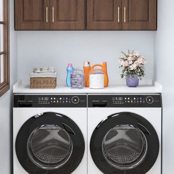 Norcho Washer Dryer Countertop with Edge Rails, Melamine Laundry Room Organizer Shelf, Storage Surface for Washer and Dryer Top, Laundry Organization Countertop for Utility Room