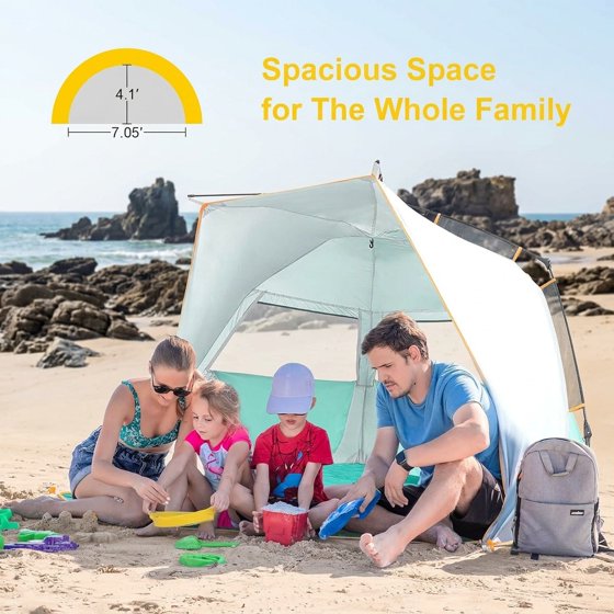 Norcho 85x45x49" Instant Beach Tent with Zip Extendable Porch, Pop Up Sun Shade for 3-4 Person, Mint Green