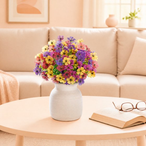 Norcho Outdoor Artificial Flowers, 12 Bundles Plastic Fake Daisy, Faux Plants for Spring/Summer Porch, Window Box, Vase, 4 Color Mix
