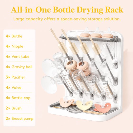 Norcho Large Baby Bottle Drying Rack with 15 Hooks, Newborn Essentials Countertop Organizer, Rack Dryer for Bottles, Pacifiers & Pump Parts