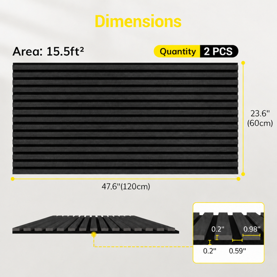 2-Piece Wood Wall Panels for Interior Wall Decor, 47.2" x 23.6" Soundproof Acoustic Wall Panels, Black