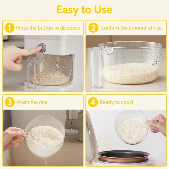 Norcho Rice Dispenser, 25 lb (11.3 kg) Sealed Rice Storage Container with Measuring Cup, Moisture Proof, Kitchen Pantry, White