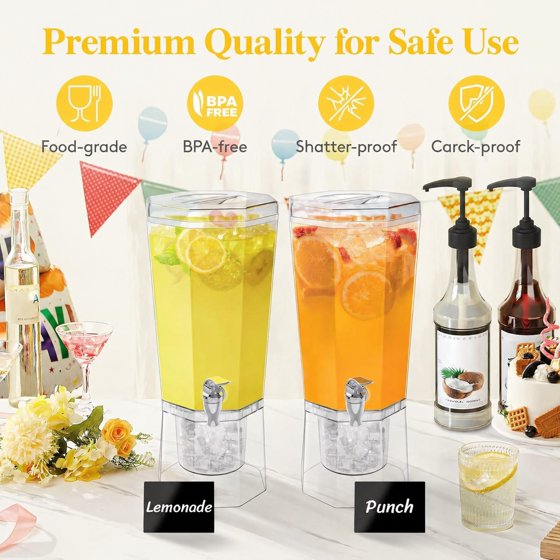 Norcho 1.1 Gallon Drink Dispenser with Stand, 4L Clear Beverage Dispenser with Spigot for Parties, Plastic Juice Container for Tea, Soda, Lemonade, Water & Mimosa Bar