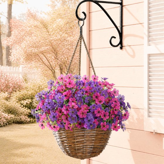 Norcho Outdoor Artificial Flowers, 12 Bundles Plastic Fake Daisy, Faux Plants for Spring/Summer Porch, Window Box, Vase, Fuchsia & Purple Mix
