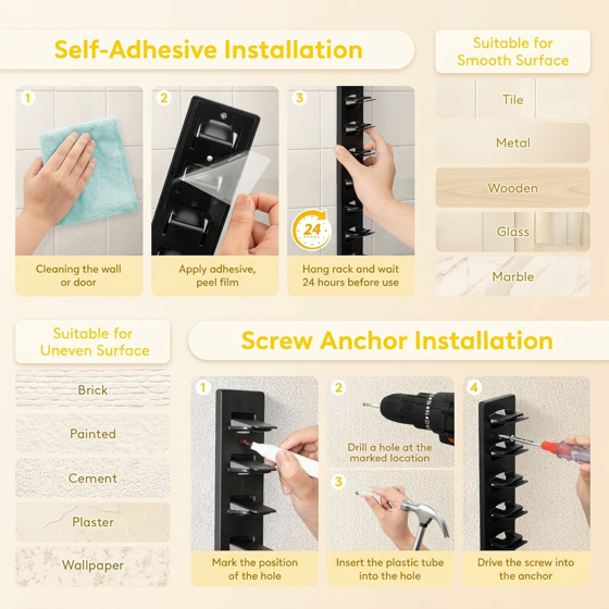 Norcho Hat Organizer Baseball Caps, Holds 10, Wall Mount Over Door Rack Dual Install Nails Adhesive, Black 2-Pack