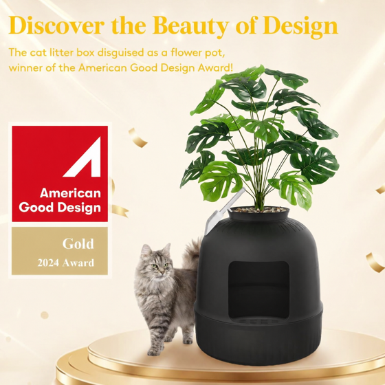 Cat Litter Box with Lid, Corner Cat Litter Box Enclosure, Hidden Cat Litter Box Plant, Black