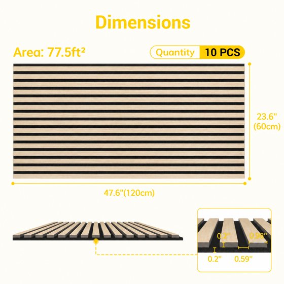10-Piece Wood Wall Panels for Interior Wall Decor, 47.2" x 23.6" Soundproof Acoustic Wall Panels, Walnut