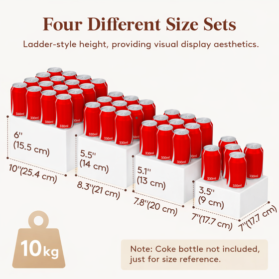 Norcho Plastic Buffet Risers Set of 4, White Food Display Stands for Buffet Table, 7" 7.8" 8.3" 10" Nesting Cube Dessert Cake Holders for Party, Jewelry and Collectibles Display