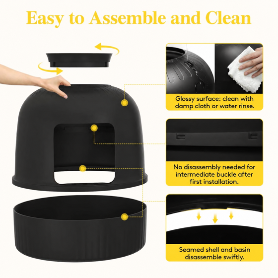 Cat Litter Box with Lid, Corner Cat Litter Box Enclosure, Hidden Cat Litter Box Plant, Black