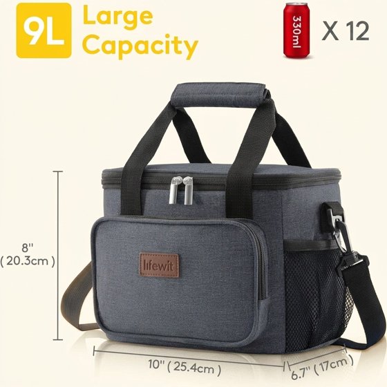 Norcho Insulated Lunch Bag Soft Cooler Tote for Adults, Dark Gray 12-Can 9L