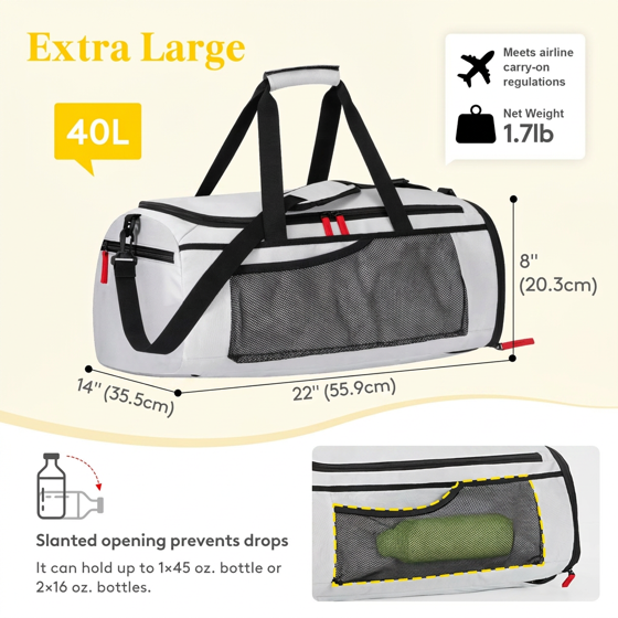 Norcho 40L Gym Duffel Bag with Shoe Pocket, 3-in-1 Waterproof Travel Weekender Backpack Dry Wet Separation, Silver Gray