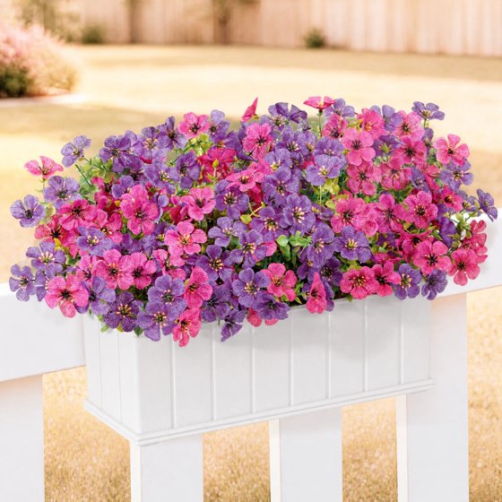 Norcho Outdoor Artificial Flowers, 12 Bundles Plastic Fake Daisy, Faux Plants for Spring/Summer Porch, Window Box, Vase, Fuchsia & Purple Mix
