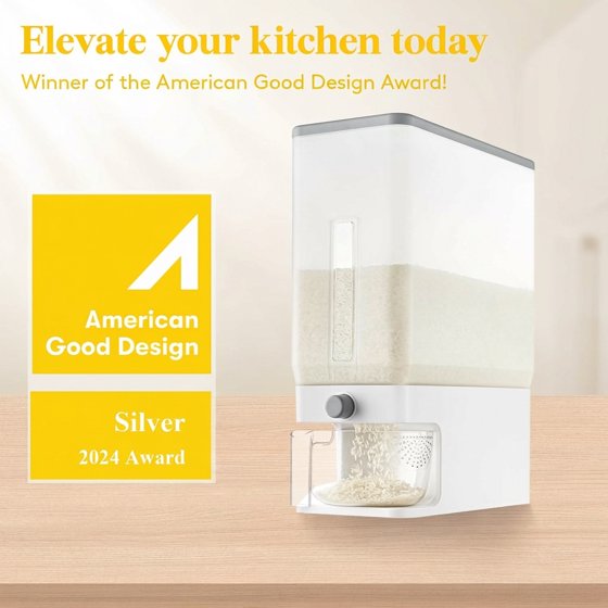 Norcho Rice Dispenser, 25 lb (11.3 kg) Sealed Rice Storage Container with Measuring Cup, Moisture Proof, Kitchen Pantry, Clear